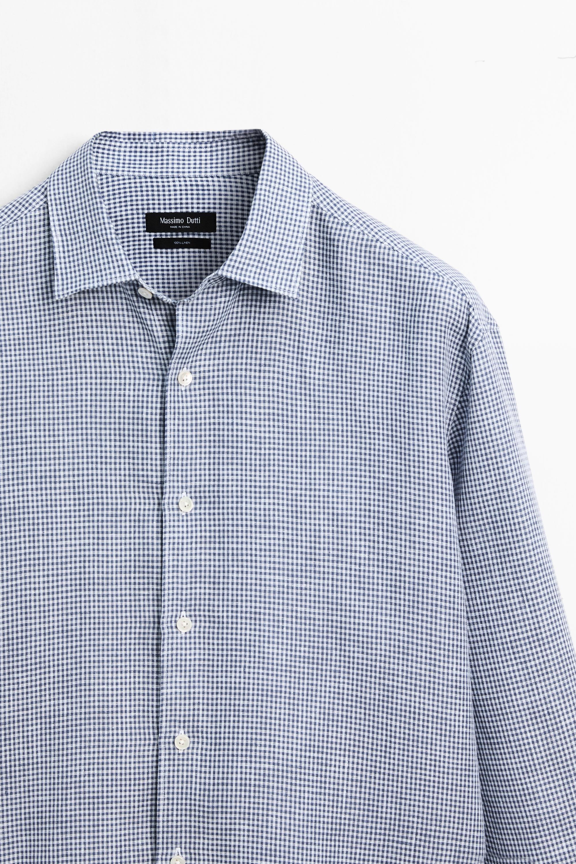 100% linen regular fit gingham shirt